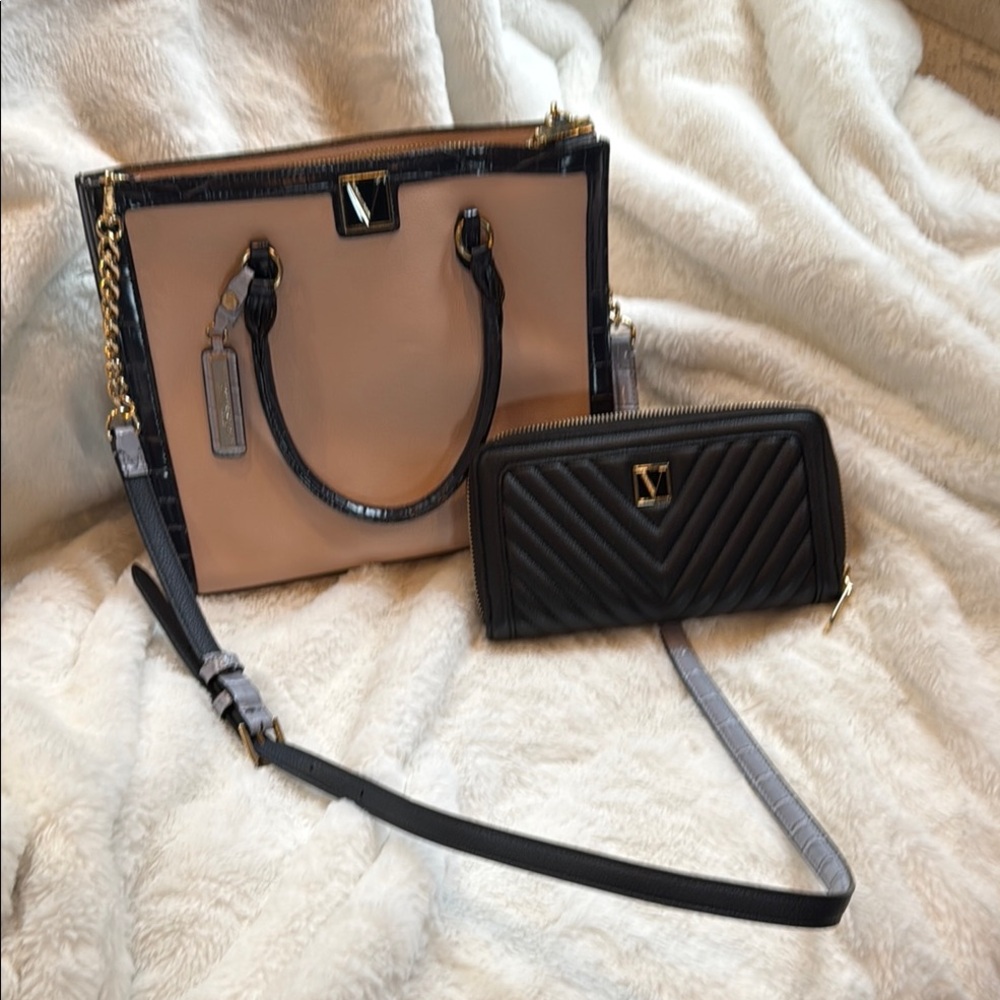 Victoria's Secret Elegant Tan and Black Shoulder Bag